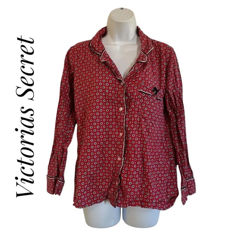 Victorias Secret Small Pajama Top Long Sleeve Button Down Cotton Blend